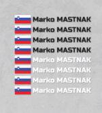 Nalepke za kolo z imenom in zastavo (4x črn napis, 4x bel napis)