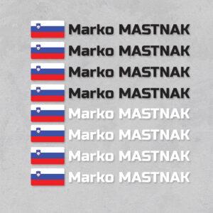 Nalepke za kolo z imenom in zastavo (4x črn napis, 4x bel napis)